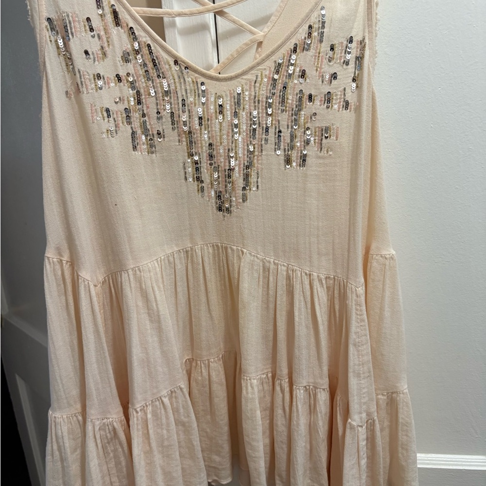 Free People Cream Sequin Embellished Blouse